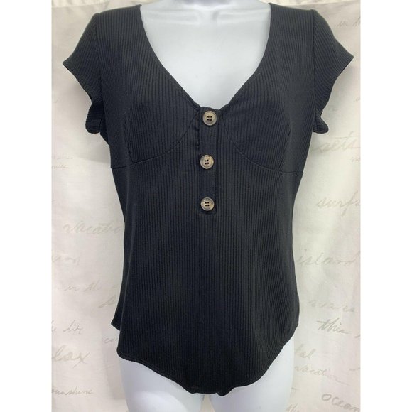 Reformation Marten Bodysuit Top Black Ribbed Knit - Picture 3 of 8